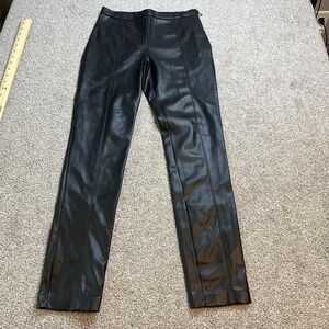 Truth Pants Womens XS Black High Rise Faux‎ Leather Side Zip Slim Leg Slit Hem